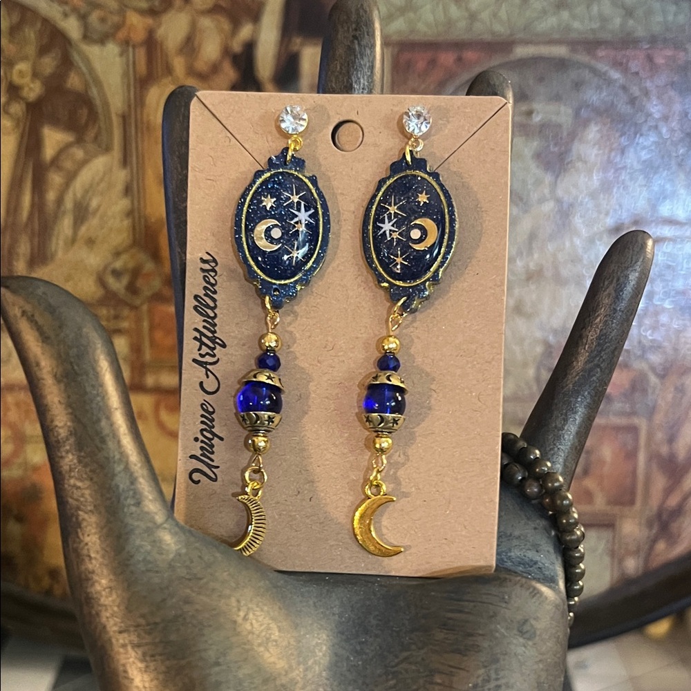 Unique Artfulness Celestial Blue and Gold Earrings